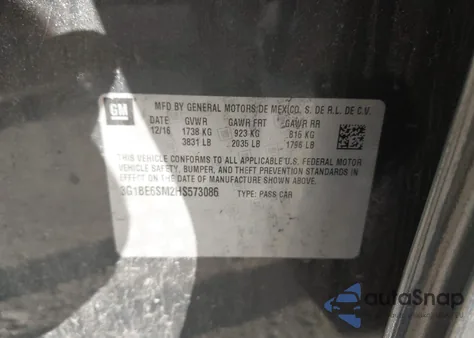 2017 Chevrolet Cruze Lt Auto z USA, uszkodzony, nr VIN 3G1BE6SM2HS573086